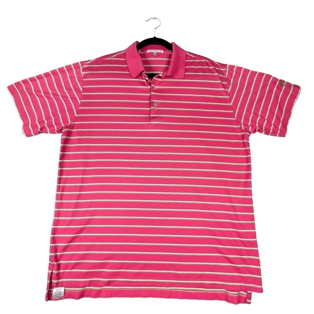 Peter Millar Striped Pink Polo Shirt Athleisure Business Casual Golf - Sz L
